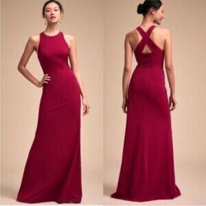 BHLDN Klara Dress Gown in Ruby Cranberry Pink Modest Sleeveless Bridesmaid, sz 4